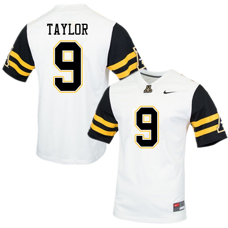Men #9 Demetrius Taylor Appalachian State Mountaineers College Football Jerseys Sale-White - Click Image to Close